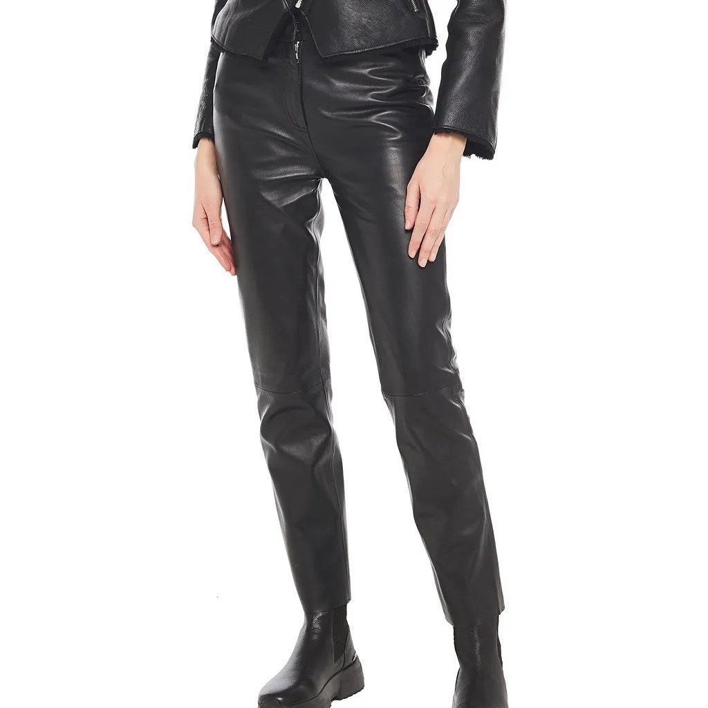 Muubaa Black Leather Slim-Leg Pants (Uk Sz12/Us 8)